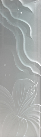 Door Glass Insert showcasing a Frosted Glass Tropical Design with Sandblast Etched Glass Art by Sans Soucie Hibiscus Ripples Design