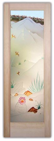 Front Door with Frosted Glass Desert Mountains Foliage Design by Sans Soucie
