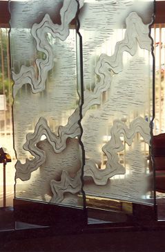 Sculpture with a Frosted Glass Streams Abstract Design for Semi-Private by Sans Soucie Art Glass