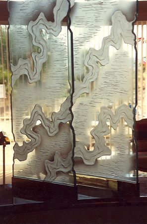 Sculpture with a Frosted Glass Streams Abstract Design for Semi-Private by Sans Soucie Art Glass