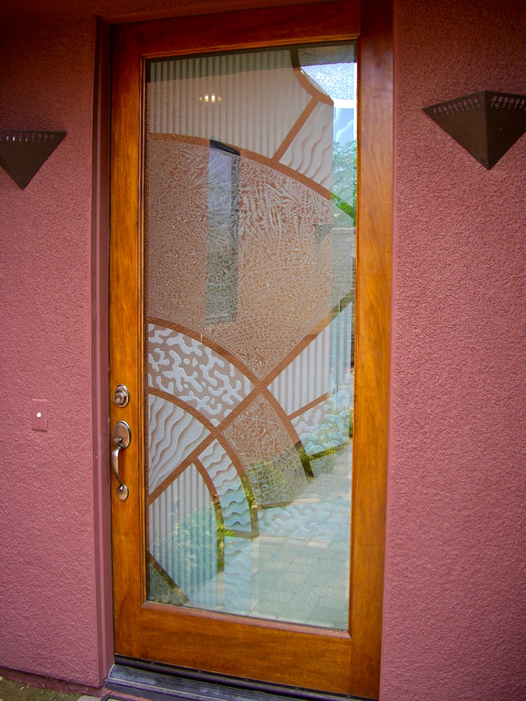 Timeless grand front door with stunning art glass design Matrix.