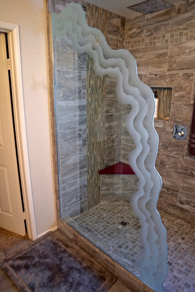 Decorative glass shower partition