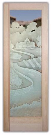 Interior Door with Frosted Glass Grapes & Ivy Winery Landscape Design by Sans Soucie