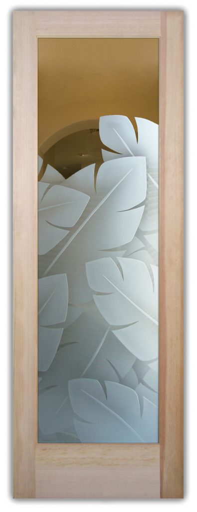 Frosted and carved glass front door Banana Leaves 3DE Semi-Private