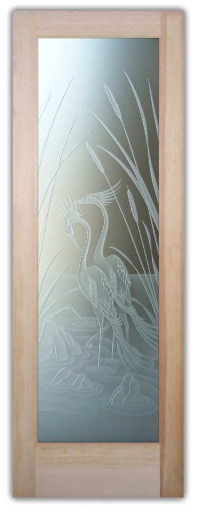 Glass Door Privacy Design Cranes & Cattails