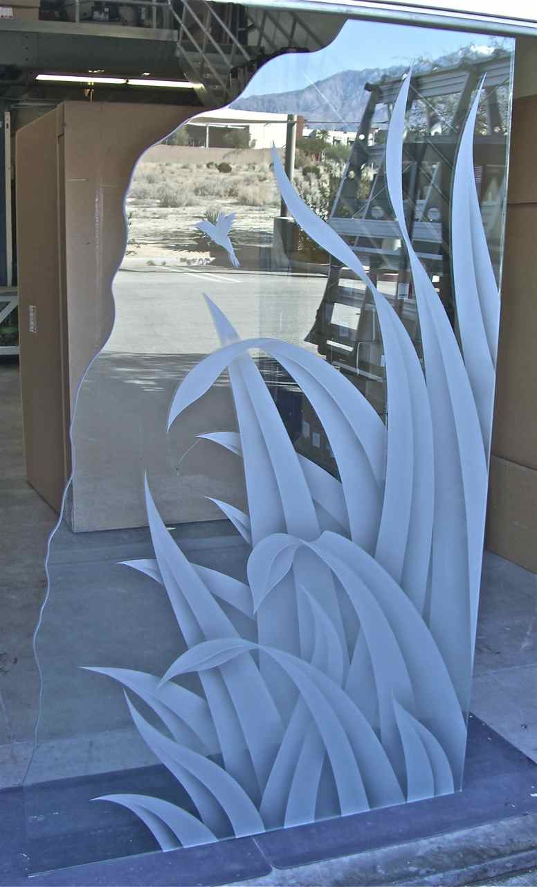 custom shower glass etched reeds