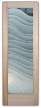 Semi-Private Interior Prehung Door or Interior Slab Door with Sandblast Etched Glass Art by Sans Soucie Featuring Dreamy Waves Abstract Design