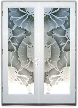 Front Door with a Frosted Glass OKeefe Floral Design for Semi-Private by Sans Soucie Art Glass