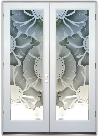 Interior Door with a Frosted Glass OKeefe Floral Design for Semi-Private by Sans Soucie Art Glass
