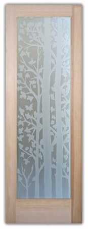 Pantry Door showcasing a Frosted Glass Tree Design with Sandblast Etched Glass Art by Sans Soucie Forest Trees Design