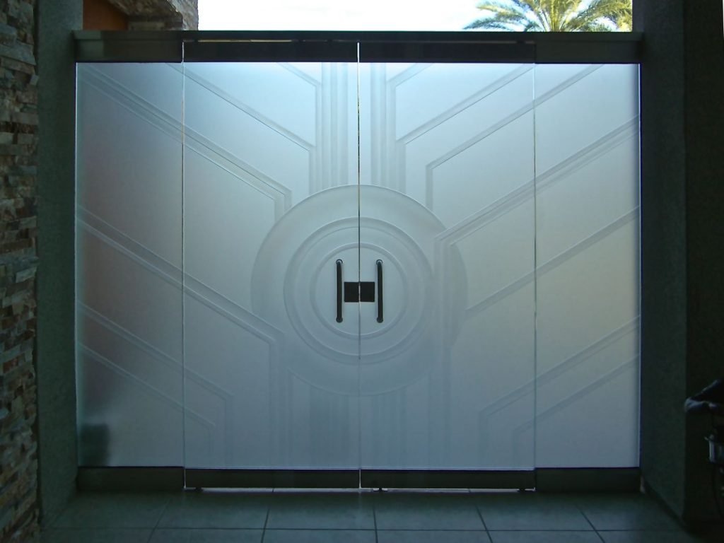Front door with patterned glass design