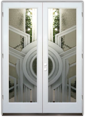 Interior Door featuring Frosted Glass Design Etched Glass by Sans Soucie Art Glass with Custom Geometric Design Sun Odyssey IV