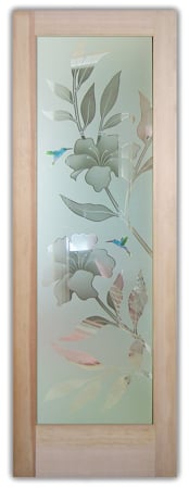 Interior Door with a sandblast Frosted Glass Tropical Design Custom-Designed Decorative Etched Glass