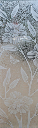 Door Glass Insert with Frosted Glass Tropical Hibiscus II Design by Sans Soucie