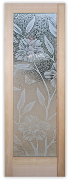 Front Door with Frosted Glass Tropical Hibiscus II Design by Sans Soucie