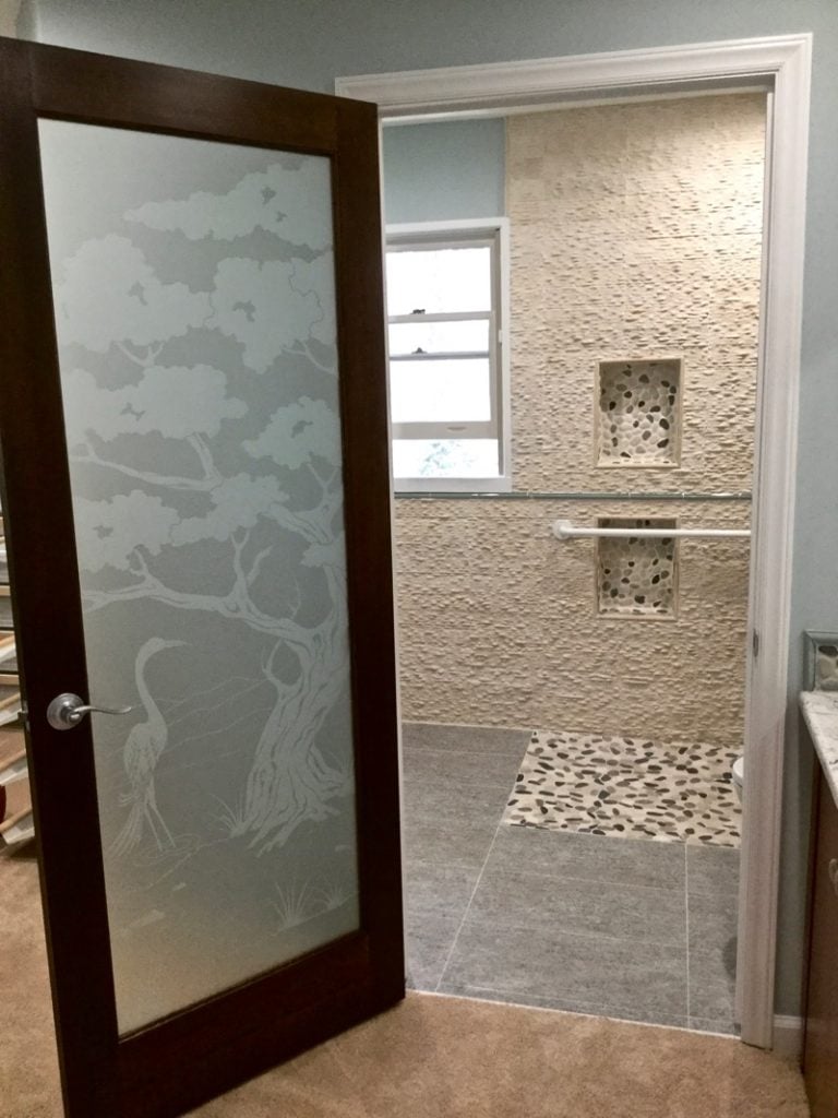 Frosted bathroom glass door design