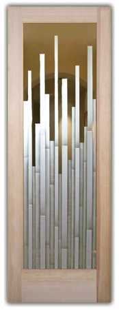 Interior Door featuring Frosted Glass Design Etched Glass by Sans Soucie Art Glass with Custom Geometric Design Mosaics