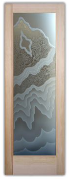 Private Interior Door with Sandblast Etched Glass Art by Sans Soucie Featuring Rugged Retreat Abstract Design