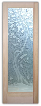 Interior Door with a sandblast Frosted Glass Asian Design Custom-Designed Decorative Etched Glass