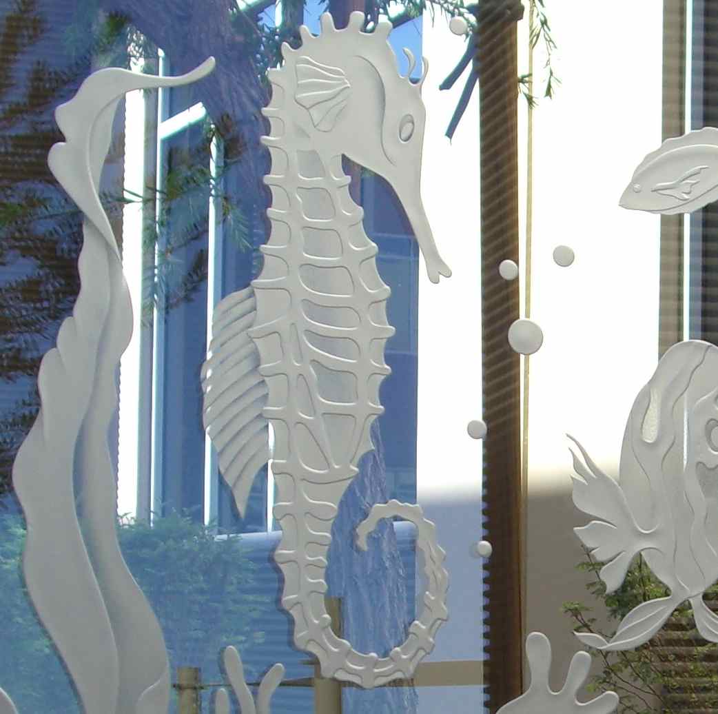 etched glass seahorse