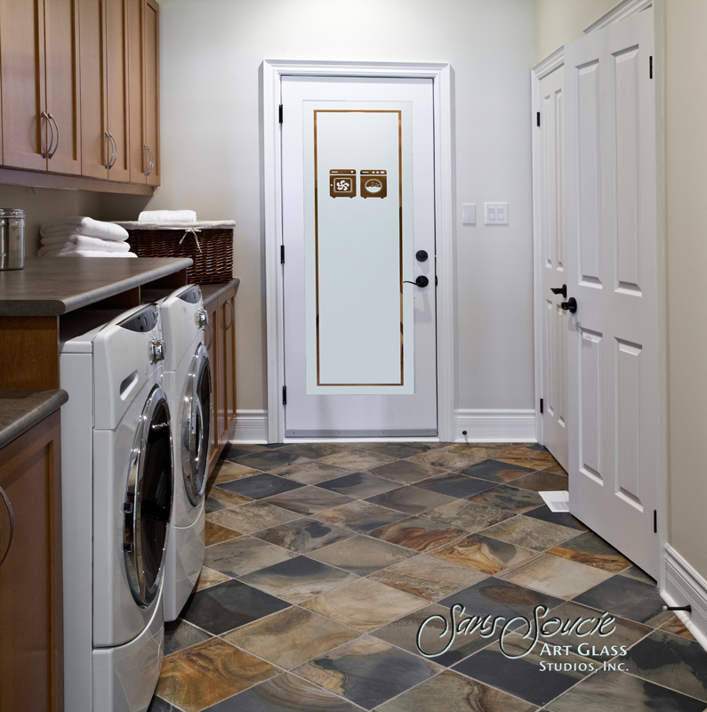 Washer Dryer Semi-Private 1D Negative Frosted Glass Laundry Door Slab Prehung Modern Design Sans Soucie