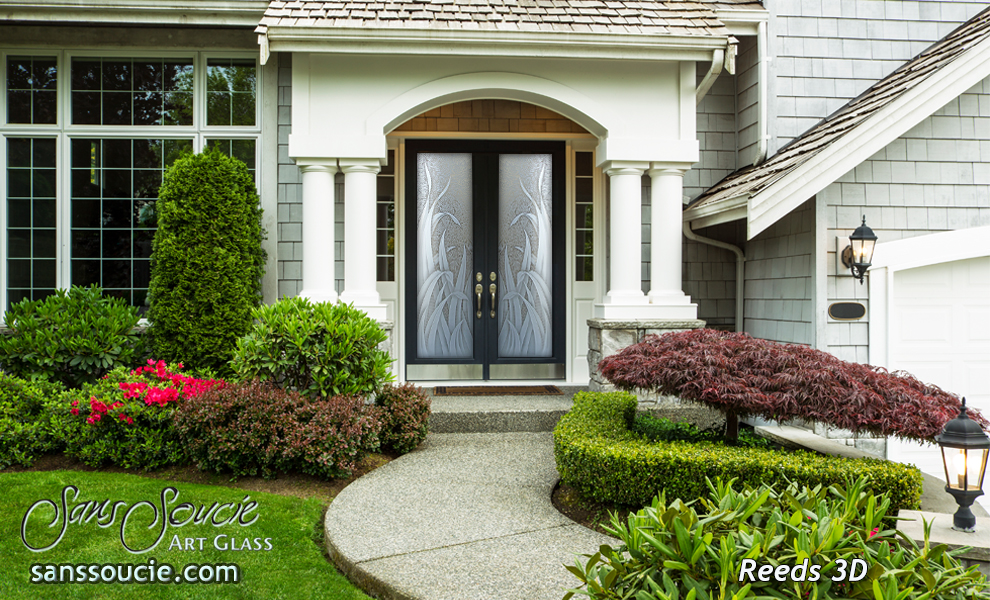 glass entry doors carved reeds