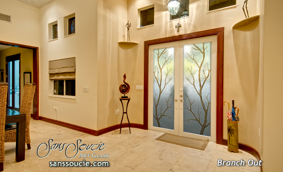 glass front doors carved branches