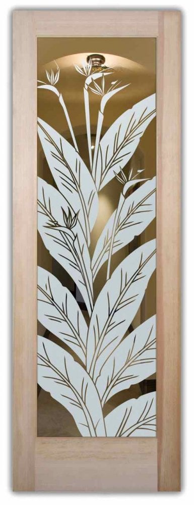 front doors with glass etched tropical 