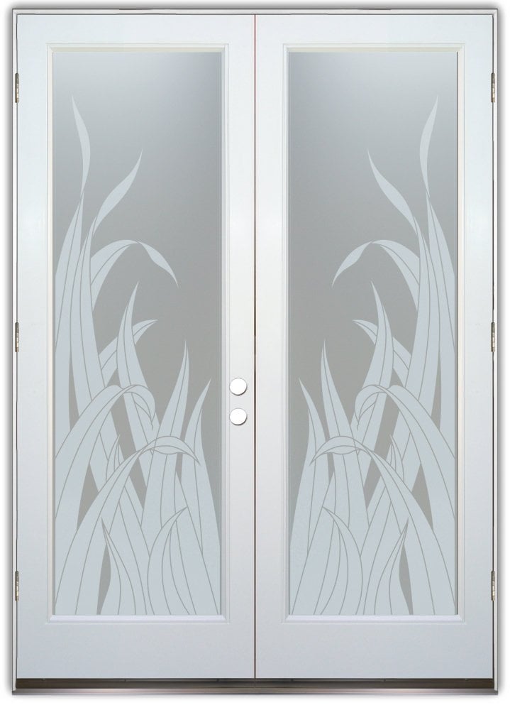 glass entry doors etched reeds