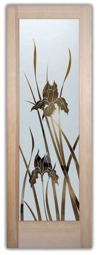 glass front doors etched glass iris flower