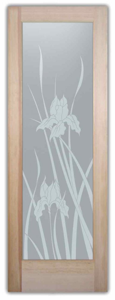 glass front doors frosted glass iris flower