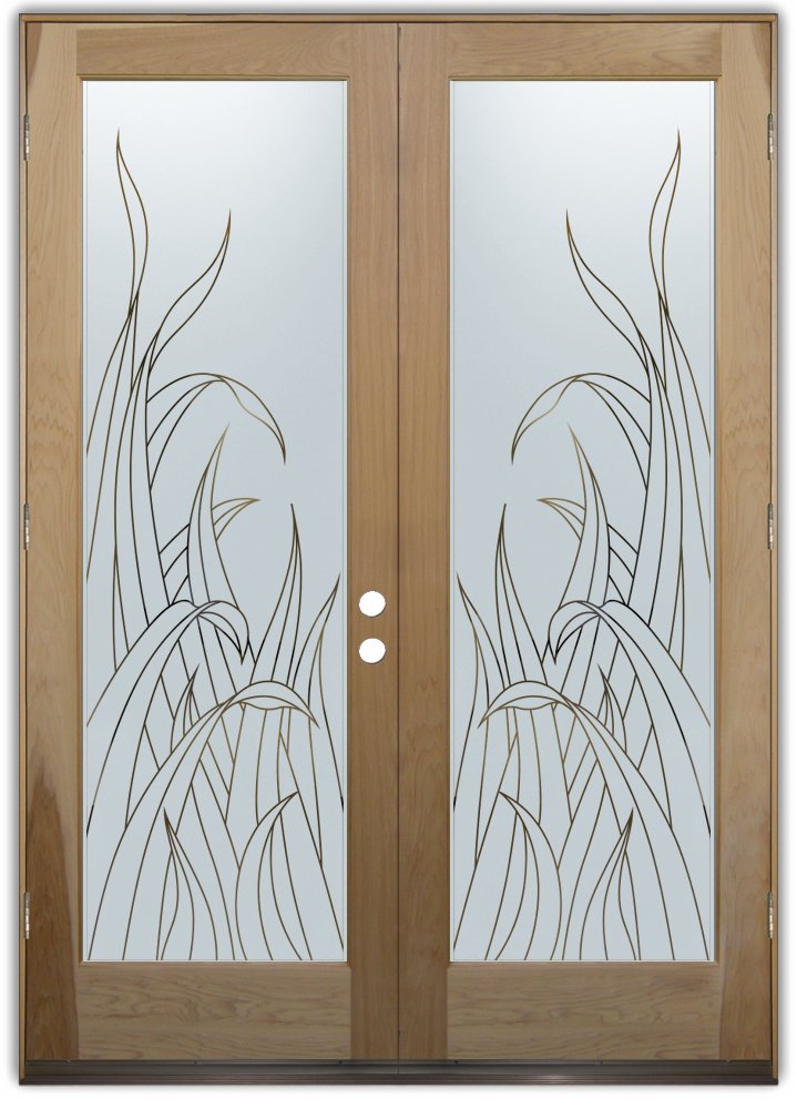 glass entry doors etched reeds