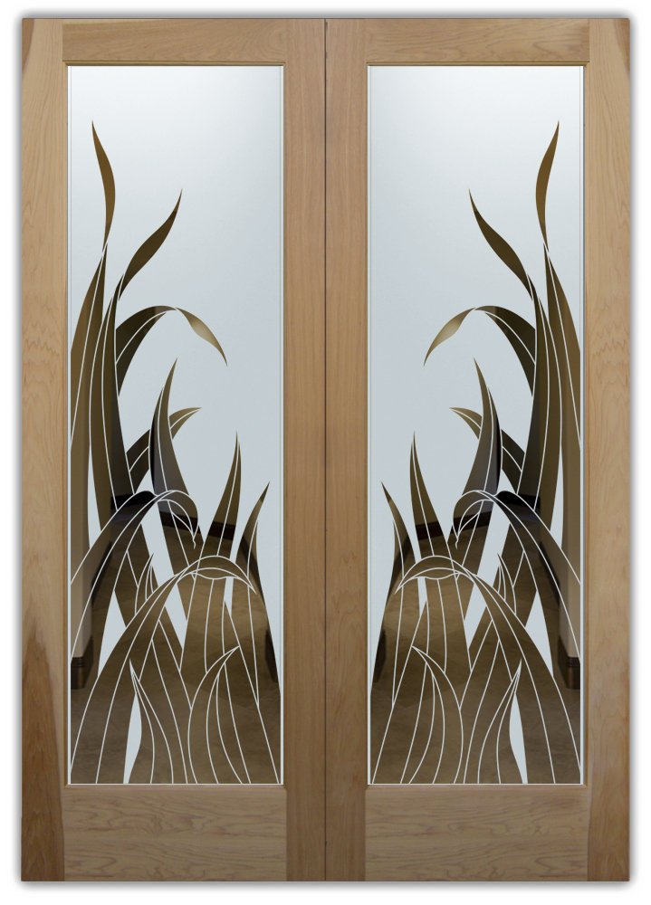 glass entry doors etched reeds