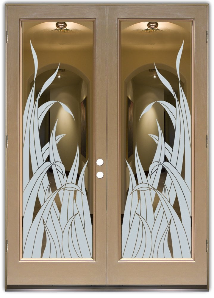 glass entry doors etched reeds