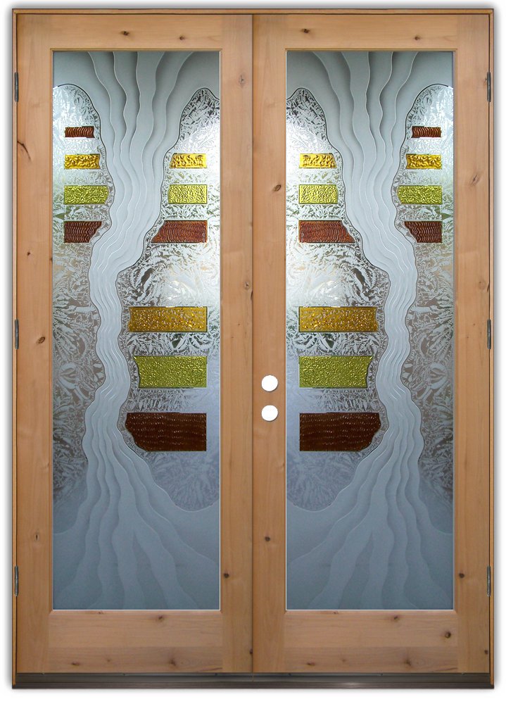 glass entry doors etched waves