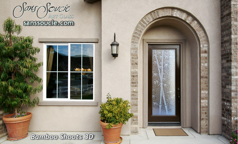 front doors with glass etched bamboo