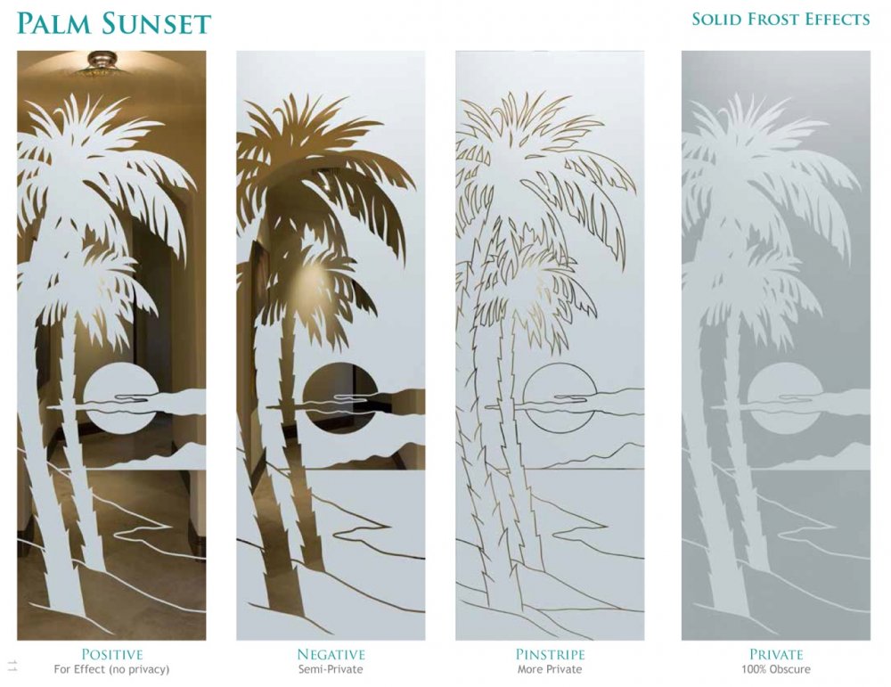 exterior glass doors etched palm trees