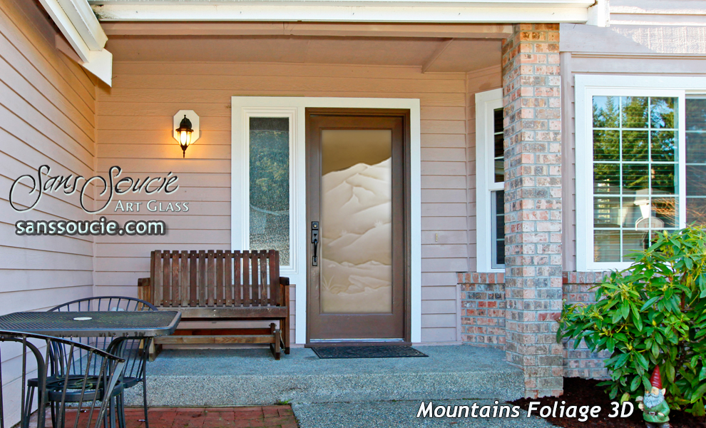 front glass doors etched mountains 