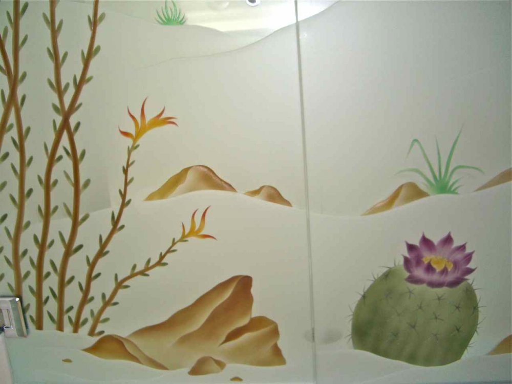 etched glass showers desert scene 