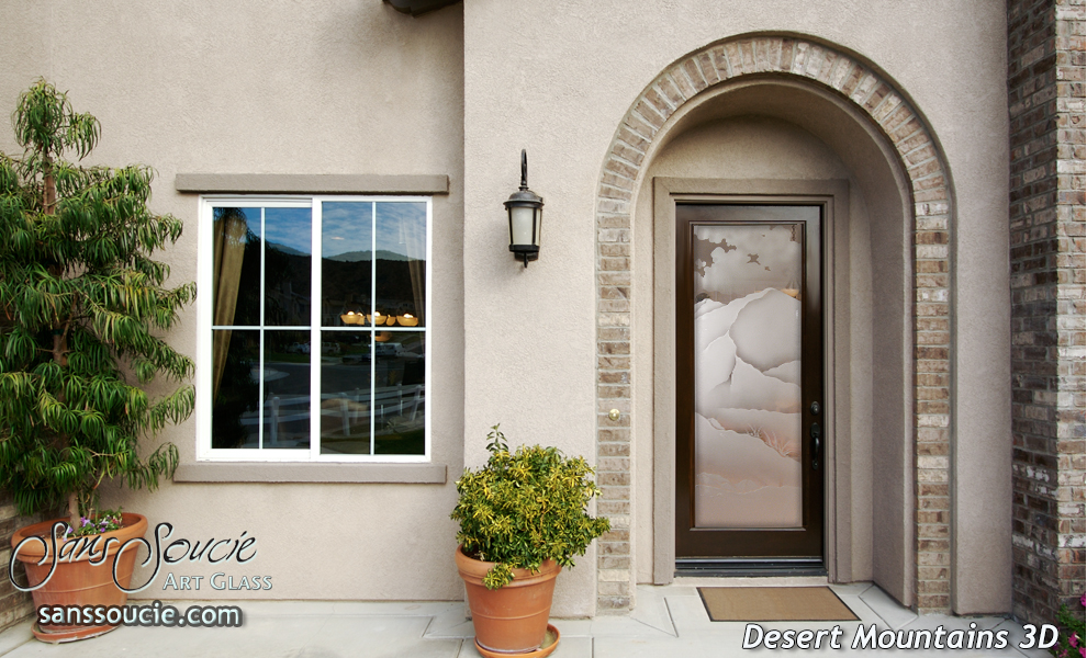 Carved Etched Glass Doors Mountains  