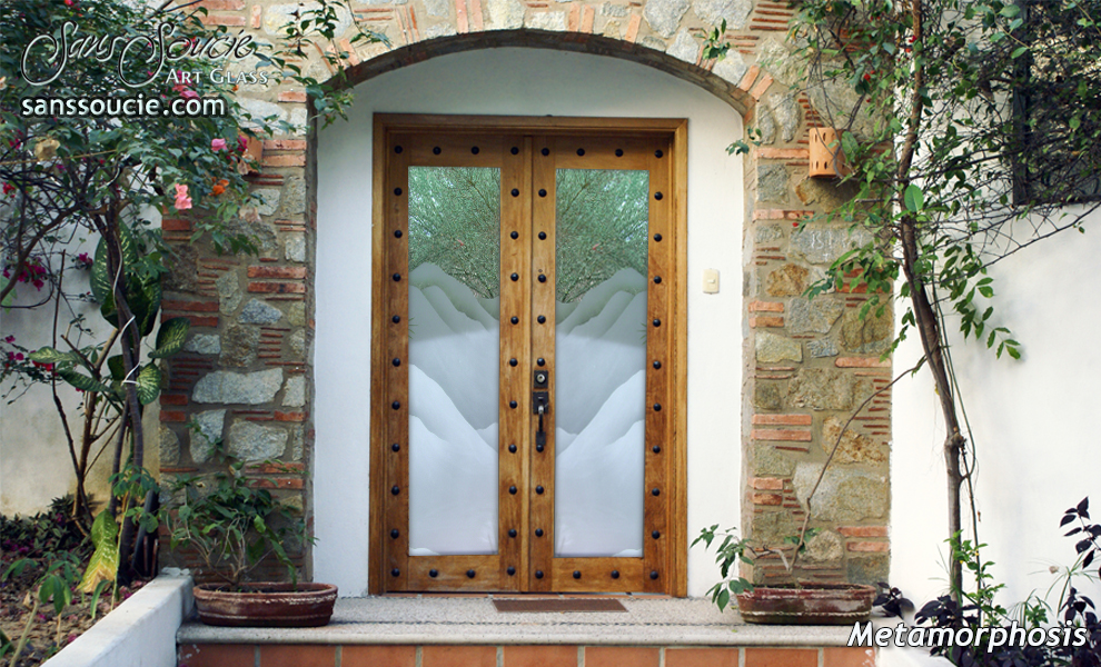 Frosted Etched Glass Doors Mountains 