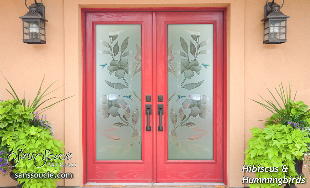 painted glass doors floral hummingbirds