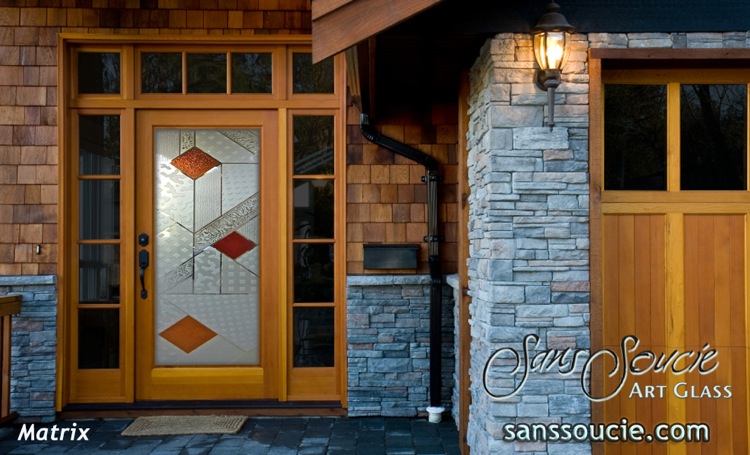 custom glass doors carved exterior geometric 