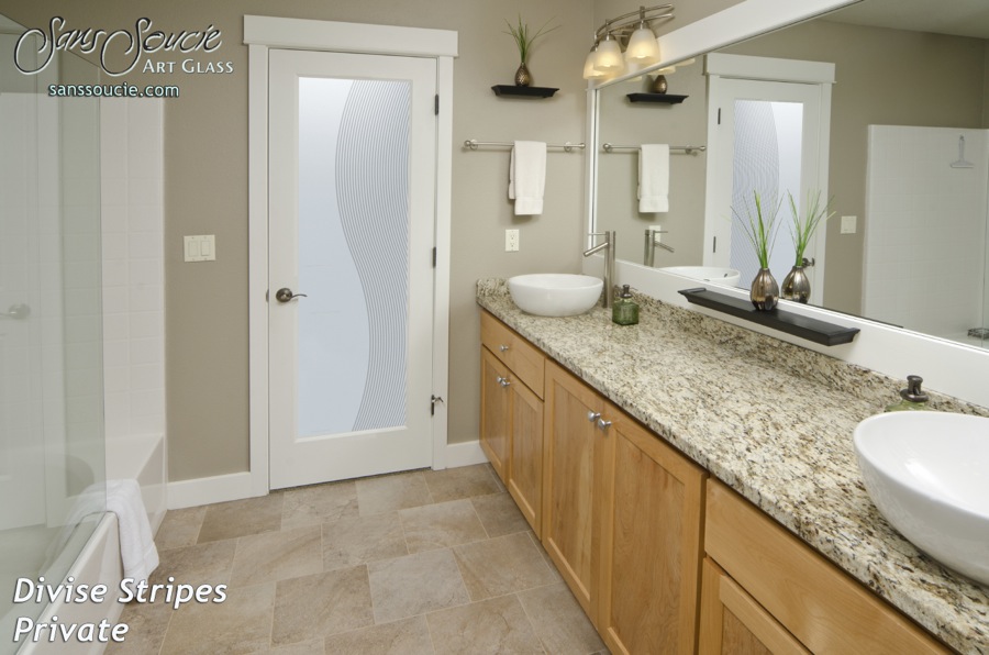 etched glass doors modern stripes bathroom