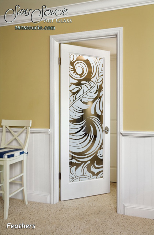 Frosted Glass Doors Etched Feathers Interior 
