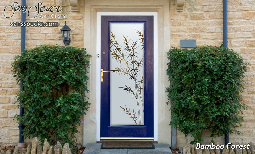 Etched Glass Doors Bamboo Front Tropical  