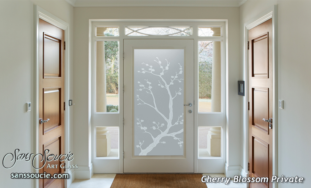 Glass Entry Door Etched Glass Asian Decor Cherry Blossom Floral Sans Soucie 