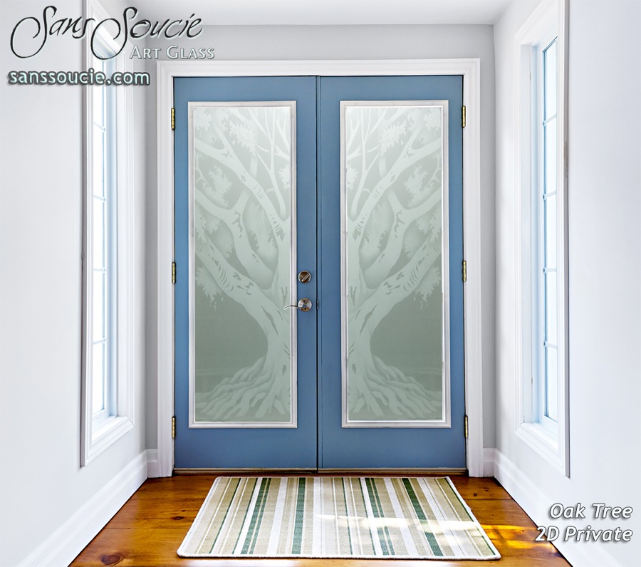 Etched Glass Doors Oak Trees Front 