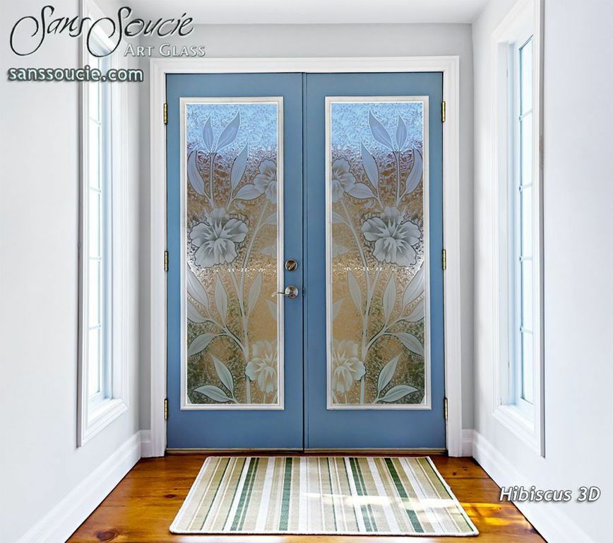 Glass Entry Doors Etched Hibiscus Tropical Sans Soucie  