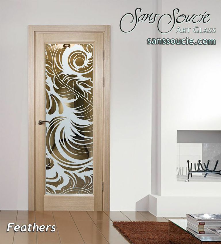 Frosted Glass Doors Etched Feathers Interior 